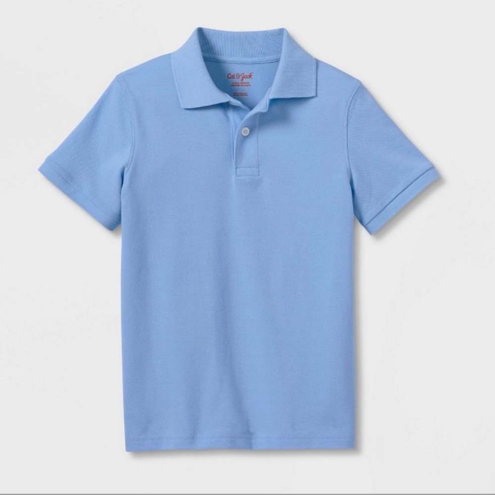 Boys’ Cat & Jack Short Sleeve Pique Uniform Polo Shirt Light Blue Various Sizes